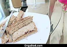 Cute stepdaughter lifts stepdaddy's spirits with wild orgy action.