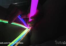Stunning 27yo Raquel Gapes Her Pussy Wide Open with Kinky Glowsticks for Cervix View!