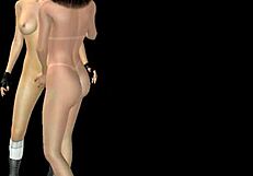 Two cute girls kiss and rub pussies in 3D animation