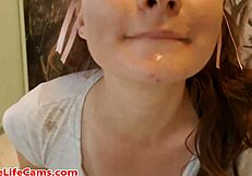 Yo, this brunette teen is dripping from mouth and pussy after wild play!