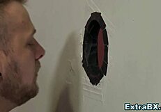 Glory hole blowjob leads to intense gay sex encounter