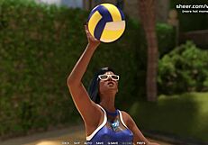 Busty young 18+ babe performs handjob and tit job in public college shower.