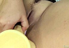 Solo player with a big dildo, female ejaculation