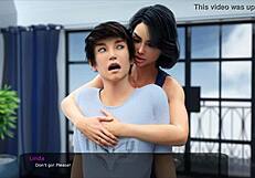 First touch of stepmom's massive boobs in Milfy City anime!