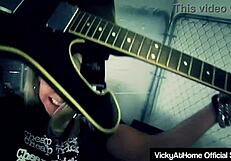 Hot blonde Vicky Vette rubs her wet pussy and gives a great titjob in doggystyle.