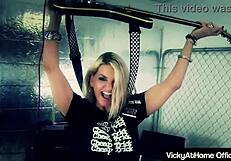 Hot blonde Vicky Vette rubs her wet pussy and gives a great titjob in doggystyle.