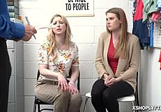 Security officer forces Ashley Lane to gag hard on his thick meat in the back office. Her blonde hair shakes with every deep thrust.