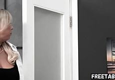 Blonde BBW caught by janitor while getting naughty at work! 😳