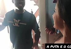 Amateur bbw in lingerie gives anal sex to black guy with big cock and makes cuckold suck her pussy.