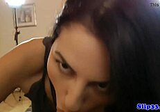 Debutante eurobabe strips down and sucks cock in classy style