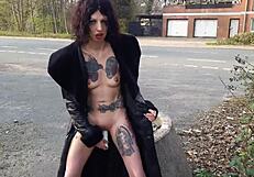 Whore Pisses and Masturbates Boldly on a Public Street, Dare to Watch?