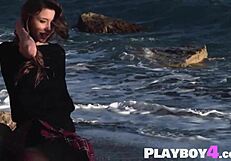 I watched mila azul, the sexy petite 18+ brunette, undress to reveal her big natural tits and naked body.