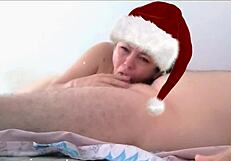 emotional asian employee spent christmas sucking lollipop and got hot milk