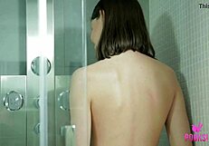 Gorgeous 19yo Andy Fingering And Fucking A Vibrator While Showering