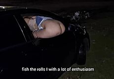 Black beauty gets her ass fucked in the car and then gets dirty talk and cum on her face