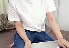 Hey, feeling horny after romance vids, this Japanese student starts touching herself!