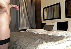 Babe in Stockings Rides Hard Cock Sideways