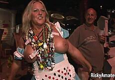 Naked sexy amateurs partying hard on the public street