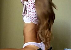 gorgeous blonde teen 18+ masturbates with dildo on homemade webcam