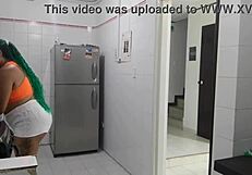 latina ebony house employee sucks my cock while masturbating her horny pussy