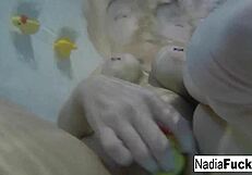 Sexy Nadia Bathes With Rubber Duckies, Pleasuring Her Pussy In The Tub