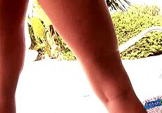 Naughty Firefighter Strips in Heels Outdoors