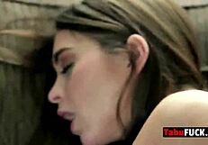 Stepdad rocks stunning brunette cheerleader babe's pussy hard with big cock in uniform hardcore fucking scene