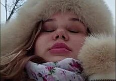 This chubby cute girl tore her pantyhose in a taxicab. She played with her wet pussy and sucked a dildo.