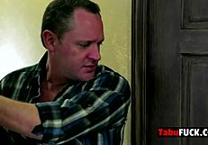 Stepdad rocks stunning brunette cheerleader babe's pussy hard with big cock in uniform hardcore fucking scene