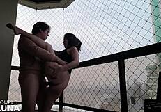 hey, married cutie sucking big cock on balcony!