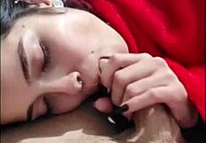 White Moon gives a blowjob to warm up in the cold