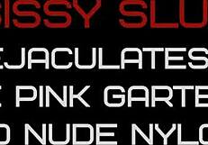 Sissy slut cums fast in vintage pink garter belt