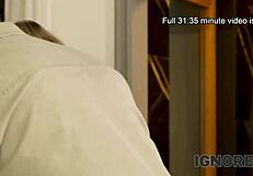 yo, this sorority slut gets bent over desk for shaved pussy pounding 😜