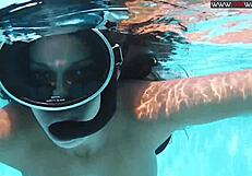 sexy chick swims naked in pool