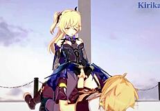 Amber and Fischl in Intense Sex with Amy and Aether - Genshin Impact Hentai