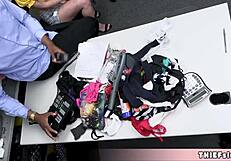 Mall cop fucks two teen shoplifters bent over