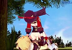 Amber and Fischl in Intense Sex with Amy and Aether - Genshin Impact Hentai