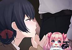 why's this anime babe kneeling for cock and cum?