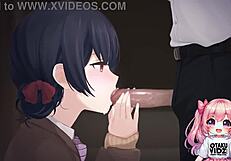 why's this anime babe kneeling for cock and cum?