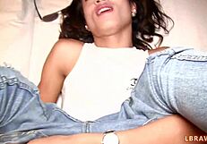 Ladyboy Namnueng gets bareback pounded in tight jeans from POV angle.