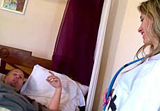 blonde nurse cares for patient with missionary and doggy body treatment