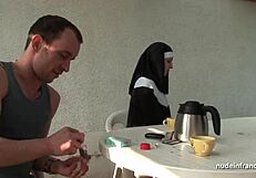 French nun fucked hard in threesome!