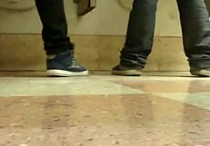 Intriguing gay sex encounter happening in the second toilet.