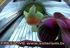 Holy! Blonde Teen 18+ Fingers Herself in Public Solarium Voyeur Cam