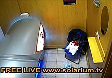 Holy! Blonde Teen 18+ Fingers Herself in Public Solarium Voyeur Cam