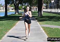 Hey, watch this teen getting wild with public fingering outdoors