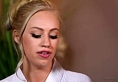 Blonde masseuse provides nuru massage with oiled body