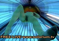 Holy! Blonde Teen 18+ Fingers Herself in Public Solarium Voyeur Cam