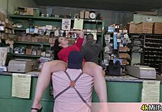 Busty Mature Housewife Gets Quickie Fuck in Electronic Shop with Blowjob and Pussy Fucking