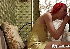Redhead amateur enjoys passionate sex session